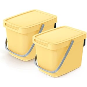 Keden GFT aanrecht afvalbak - 2x - geel - 6L - afsluitbaar - 20 x 26 x 20 cm - klepje/hengsel - kleine prullenbakken - afval scheiden