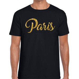 Paris gouden glitter tekst t-shirt zwart heren - heren shirt Paris