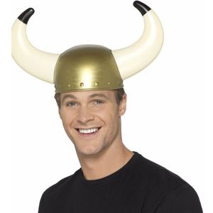 2x stuks gouden vikingen helmen voor volwassenen - Verkleed accessoires hoeden/hoofddeksels