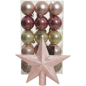 Kerstballen 30x st - roze/champagne- 6 cm -met ster piek lichtroze- kunststof