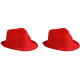 2x stuks trilby feesthoedje rood voor volwassenen - Carnaval party hoeden