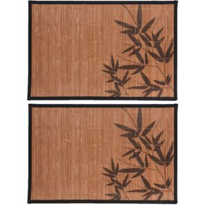 10x stuks rechthoekige placemats 30 x 45 cm bamboe bruin met zwarte bamboe print 3  - Placemats/onderleggers - Tafeldecoratie
