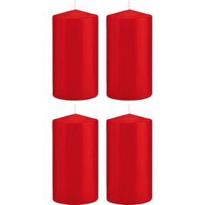 4x Rode cilinderkaarsen/stompkaarsen 8 x 15 cm 69 branduren - Geurloze kaarsen - Woondecoraties