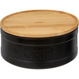 5Five koektrommel/voorraadblik Biscuits - keramiek - met bamboe deksel - zwart/beige - 23 x 10 cm