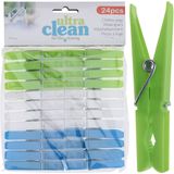 24x Wasknijpers groen/blauw/wit van kunststof 7 cm - Huishouding - De was doen - Was ophangen - Wasknijpers/wasgoedknijpers/knijpers kunststof