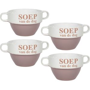 Soepkommen - 4x - Soep van de dag - keramiek - D12 x H8 cm - oud roze - Stapelbaar