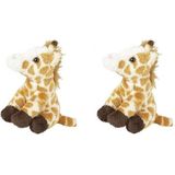 2x Pluche gevlekte giraffe sleutelhangers 10 cm - Giraffe dieren sleutelhangers- Speelgoed voor kinderen