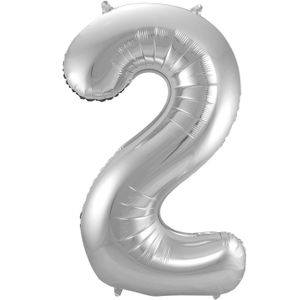 Folat Folie cijfer ballon - 86 cm zilver - cijfer 2 - verjaardag leeftijd