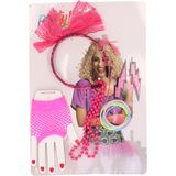 Atosa Foute 80s/90s party verkleed accessoire set - neon roze - 7-delig -  jaren 80/90 thema feestje