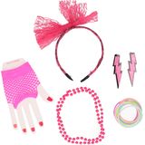 Atosa Foute 80s/90s party verkleed accessoire set - neon roze - 7-delig -  jaren 80/90 thema feestje