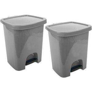2x Grijze pedaalemmers vuilnisbakken/prullenbakken 6 liter 21 x 23 x 29 cm - Kunststof/plastic vuilnisemmers- Dameshygiene afvalbakken voor toilet/badkamer