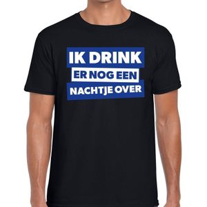 Ik drink er nog een nachtje over blauw/wit tekst t-shirt zwart heren - zwart heren shirt ik drink er nog een nachtje over