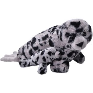 Pluche knuffel dieren familie grijze zeehonden 36 cm. Wildlife speelgoed beesten - Moeder met kind/baby setje