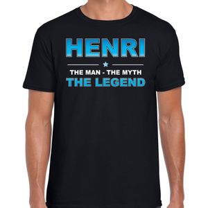 Naam cadeau Henri - The man, The myth the legend t-shirt  zwart voor heren - Cadeau shirt voor o.a verjaardag/ vaderdag/ pensioen/ geslaagd/ bedankt