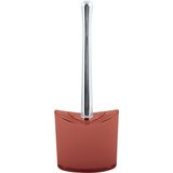 MSV Toiletborstel in houder/wc- 2x -borstel Aveiro - PS kunststof/rvs - terracotta/zilver - 37 x 14 cm