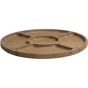 Bamboe houten serveerbord/tapasbord 5 vakken rond 30 cm - Dienbladen van hout