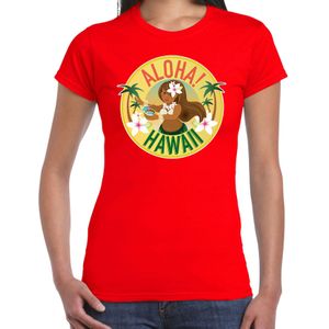 Hawaii feest t-shirt / shirt Aloha Hawaii voor dames - rood - Hawaiiaanse party outfit / kleding/ verkleedkleding/ carnaval shirt