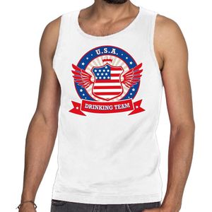 Wit USA drinking team tanktop / mouwloos shirt / tanktop / mouwloos shirt wit heren -  Amerika kleding