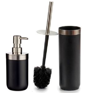 Badkamer accessoires set 2-delig zwart kunststof - Wc-borstel met zeepdispenser van 350 ml