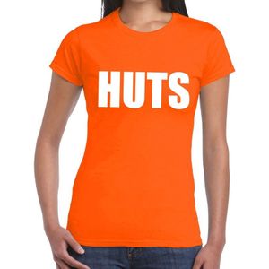 HUTS tekst t-shirt oranje dames - dames shirt HUTS - oranje kleding