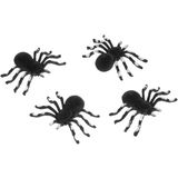 Chaks nep spinnen 10 cm - zwart/zilver - 12x stuks - velvet/fluweel - Horror/griezel thema decoratie