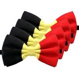 4x Zwart/geel/rood verkleed vlinderstrikjes 12 cm voor dames/heren - Belgie thema verkleedaccessoires/feestartikelen - Vlinderstrikken/vlinderdassen met elastieken sluiting