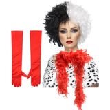 Cruel lady verkleed accessoire set - 3-delig - dalmatier schurk - Pruik en accessoires