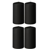 4x Zwarte cilinderkaarsen/stompkaarsen 6 x 15 cm 58 branduren - Geurloze kaarsen zwart - Woondecoraties
