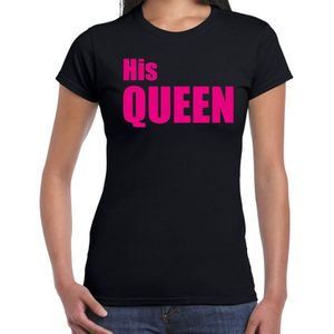 His queen t-shirt zwart met roze letters voor dames - fun tekst shirts / grappige t-shirts