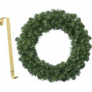 Kerstkrans - groen - 35 cm- kunststof - incl. messing deurhanger