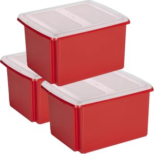 Sunware set van 3x opslagboxen 32 liter rood 45 x 36 x 24 cm met afsluitbare deksel