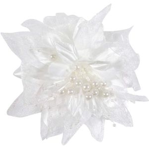 24x Bruiloft/huwelijk corsages wit 12 cm met bloem en parels - Trouwerij corsage speldjes/pins - Bruiloft thema wit