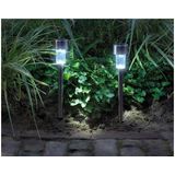 8x Buiten/tuin LED zilveren stekers solar verlichtingen 36 cm RVS koel wit - Tuinverlichtingen - Tuinlampen - Solarlampen op zonne-energie