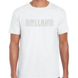 Glitter Holland t-shirt wit met steentjes/rhinestones voor heren - Oranje fan shirts - Holland / Nederland supporter - EK/ WK shirt / outfit