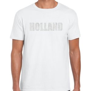 Glitter Holland t-shirt wit met steentjes/rhinestones voor heren - Oranje fan shirts - Holland / Nederland supporter - EK/ WK shirt / outfit