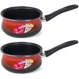 Set van 2x stuks sauspan/juspan rood met anti-aanbaklaag 16 cm - Steelpan voor saus en jus - Steelpannetje