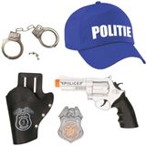 Carnaval verkleed politie agent pet/cap - blauw - met pistool/badge/handboeien - heren/dames