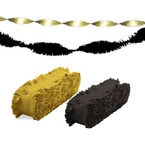 Folat versiering slingers combi set zwart/goud 24 meter crepe papier