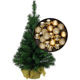 Mini kerstboom/kunst kerstboom H35 cm inclusief kerstballen goud - Kerstversiering