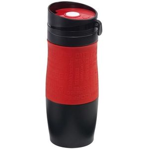 Thermosbeker/warmhoudbeker rood/zwart 380 ml - Thermo koffie/thee isoleerbekers dubbelwandig met schroefdop