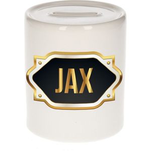 Jax naam cadeau spaarpot met gouden embleem - kado verjaardag/ vaderdag/ pensioen/ geslaagd/ bedankt