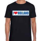 I love Holland landen t-shirt met bordje in de kleuren van de Nederlandse vlag - zwart - heren -  Holland landen shirt / kleding - EK / WK / Olympische spelen outfit