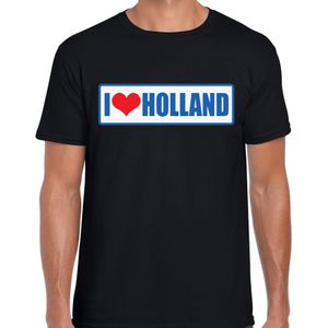 I love Holland landen t-shirt met bordje in de kleuren van de Nederlandse vlag - zwart - heren -  Holland landen shirt / kleding - EK / WK / Olympische spelen outfit
