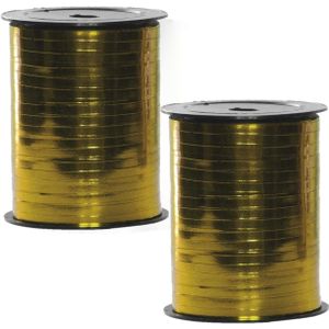 2x rollen grote rol goudkleurig cadeaulint 250 meter x 5 mm- XL goud polyband