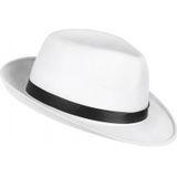 Carnaval verkleed set compleet - gangster/maffia hoedje met stropdas - wit/zwart - volwassenen - verkleedkleding