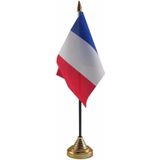 2x stuks Frankrijk tafelvlaggetje 10 x 15 cm met standaard - Franse feestartikelen/versieringen
