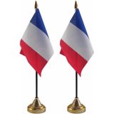 2x stuks Frankrijk tafelvlaggetje 10 x 15 cm met standaard - Franse feestartikelen/versieringen