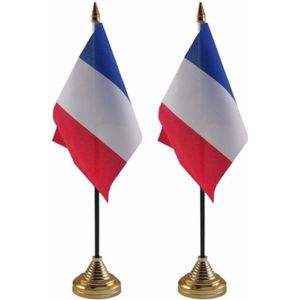 2x stuks Frankrijk tafelvlaggetje 10 x 15 cm met standaard - Franse feestartikelen/versieringen
