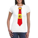 Wit t-shirt met Spaanse vlag stropdas dames -  Spanje supporter