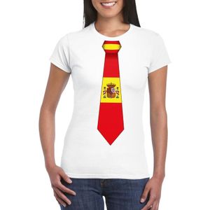 Wit t-shirt met Spaanse vlag stropdas dames -  Spanje supporter